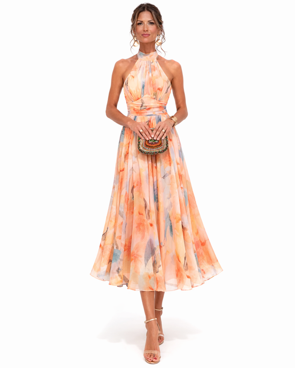 Foz d'Égua – Vestido Halter em Aguarela