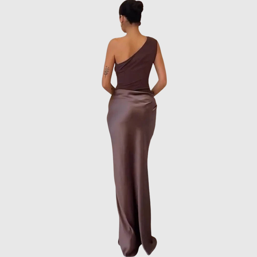 Brinches – Vestido Longo de Cetim com Um Ombro