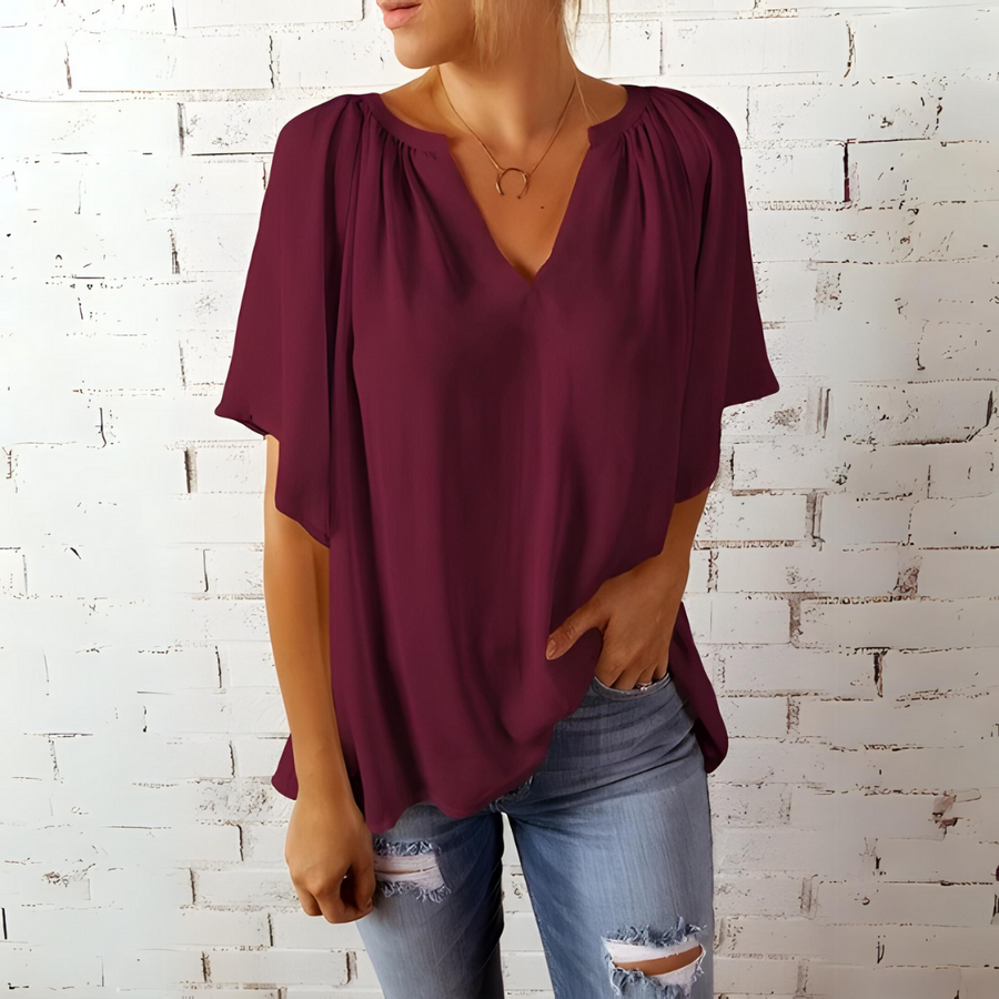 Lajeosa – Blusa de Chiffon com Decote em V