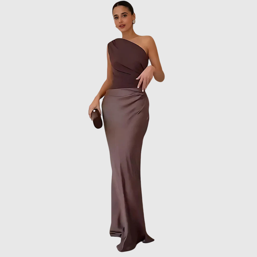 Brinches – Vestido Longo de Cetim com Um Ombro