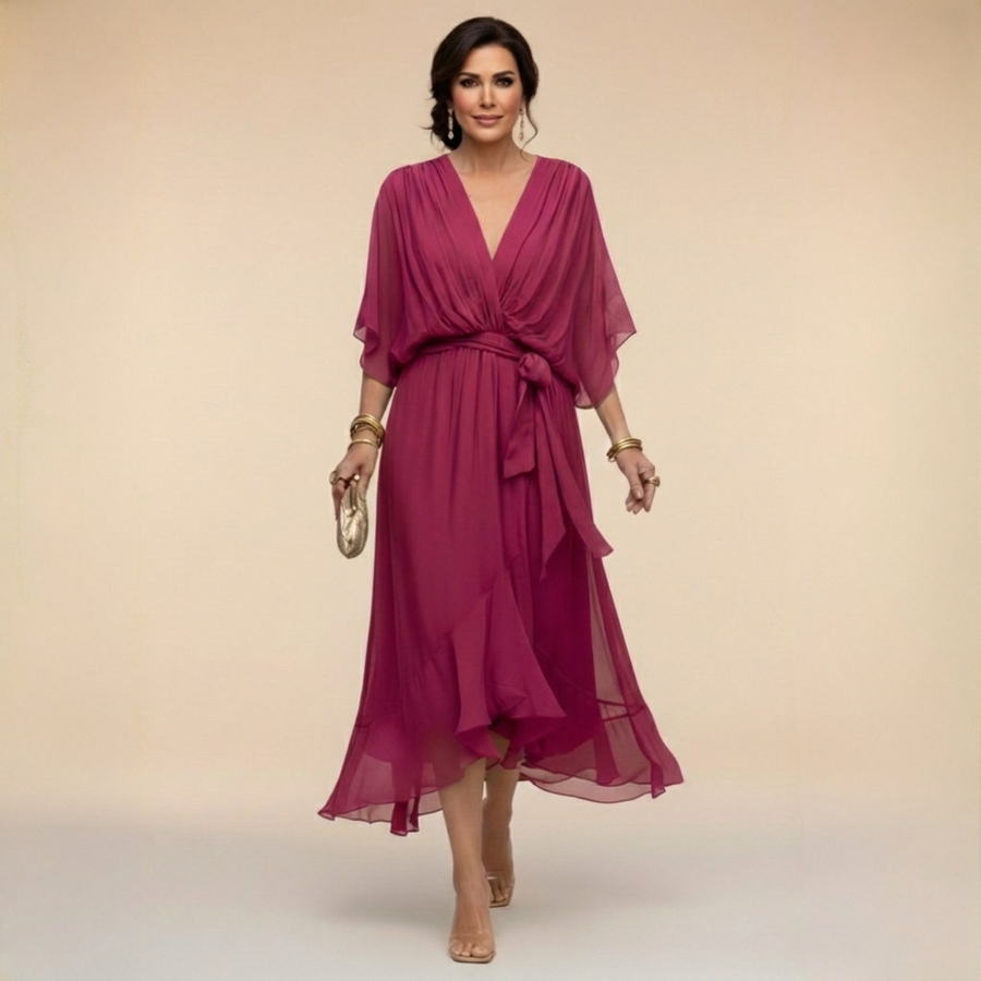 Sortes – Vestido de Chiffon com Decote em V
