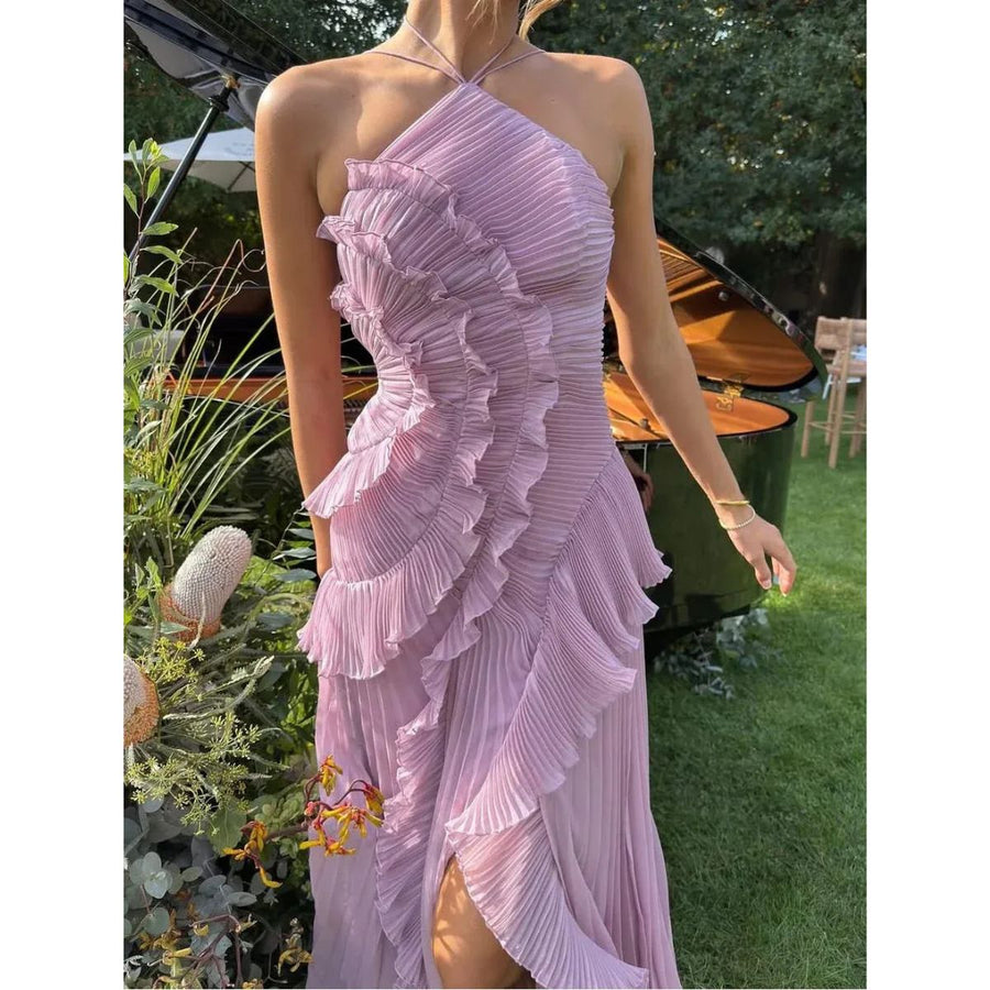 Cicouro – Vestido Longo com Babados e Costas Abertas