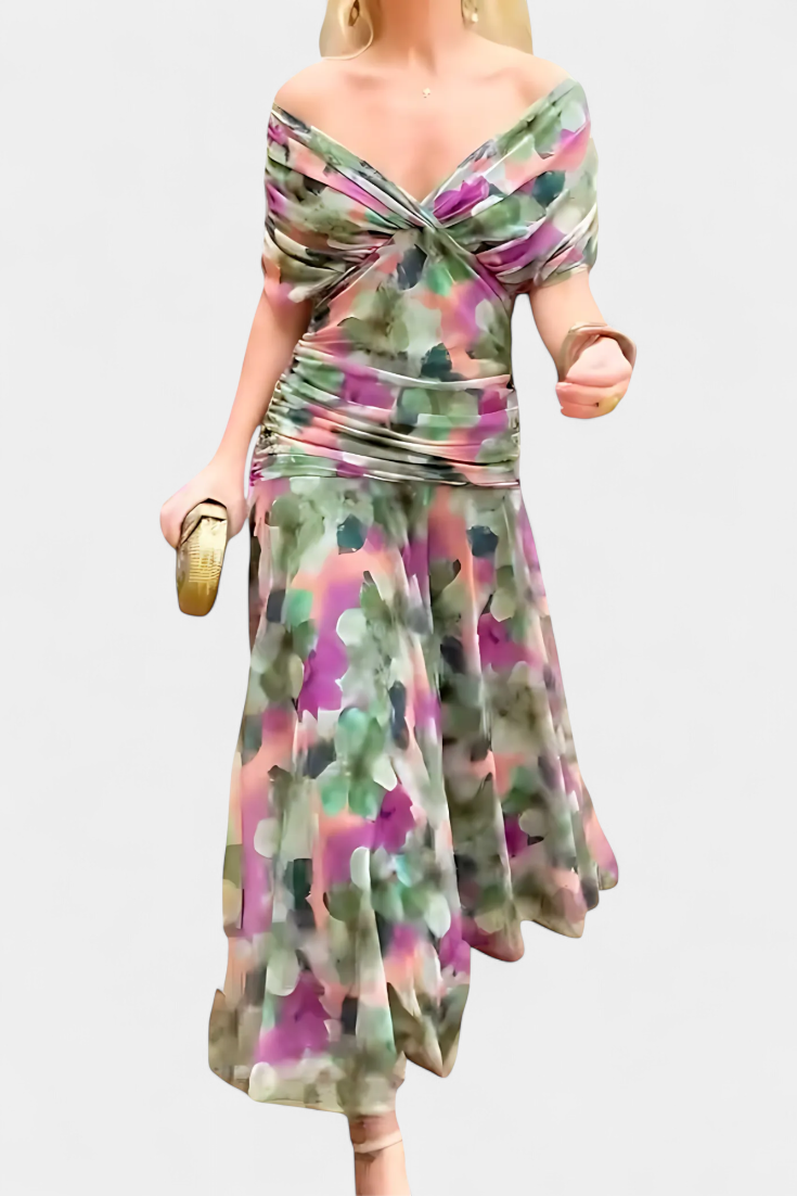 Vilarandelo – Vestido Largo de Flores com Decote em V