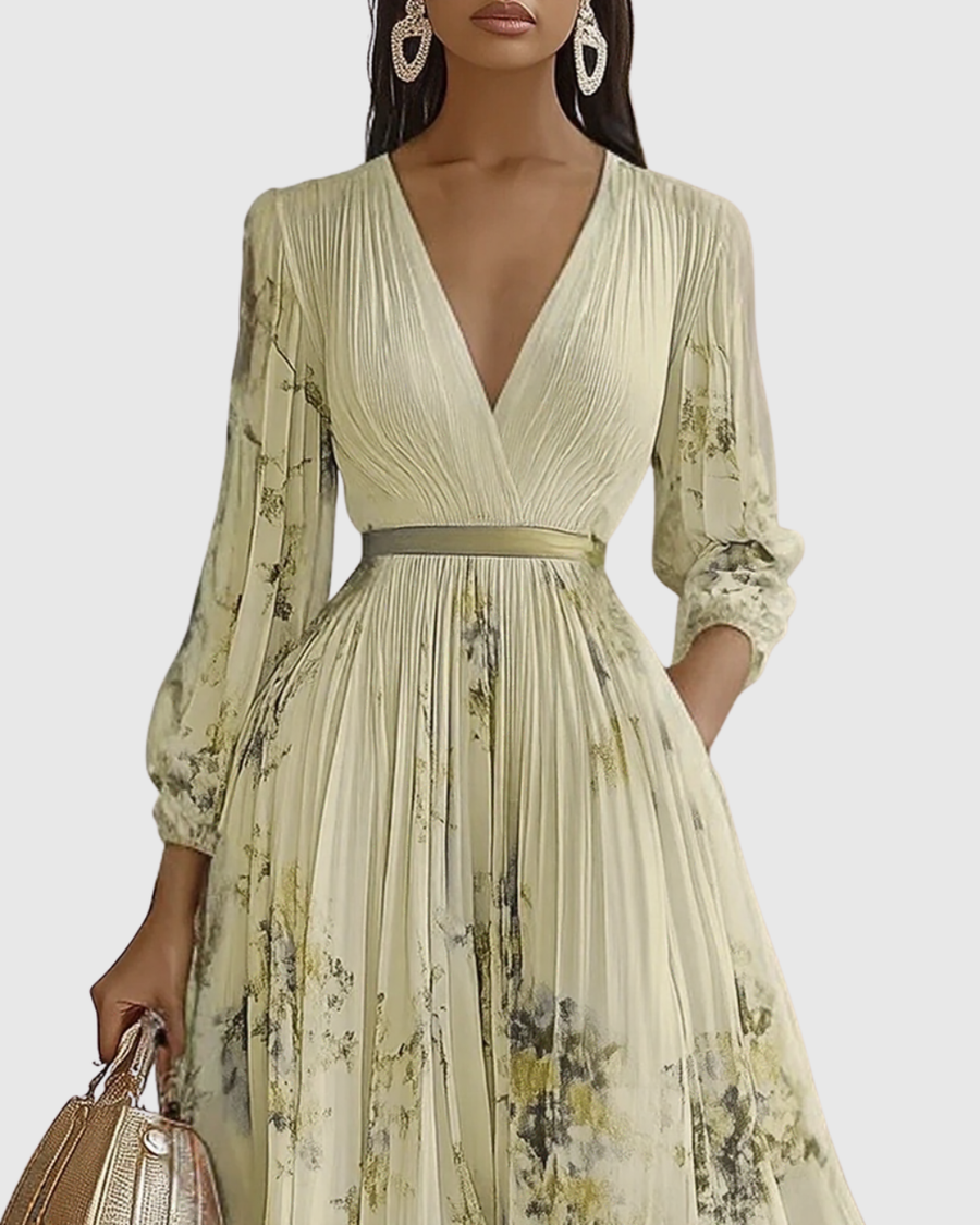 Mação – Vestido Maxi Plissado com Cinto