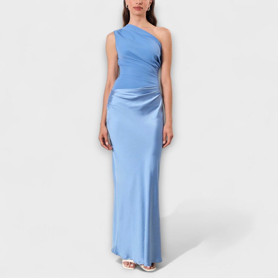 Alpedrinha – Vestido Longo de Um Ombro com Pregas