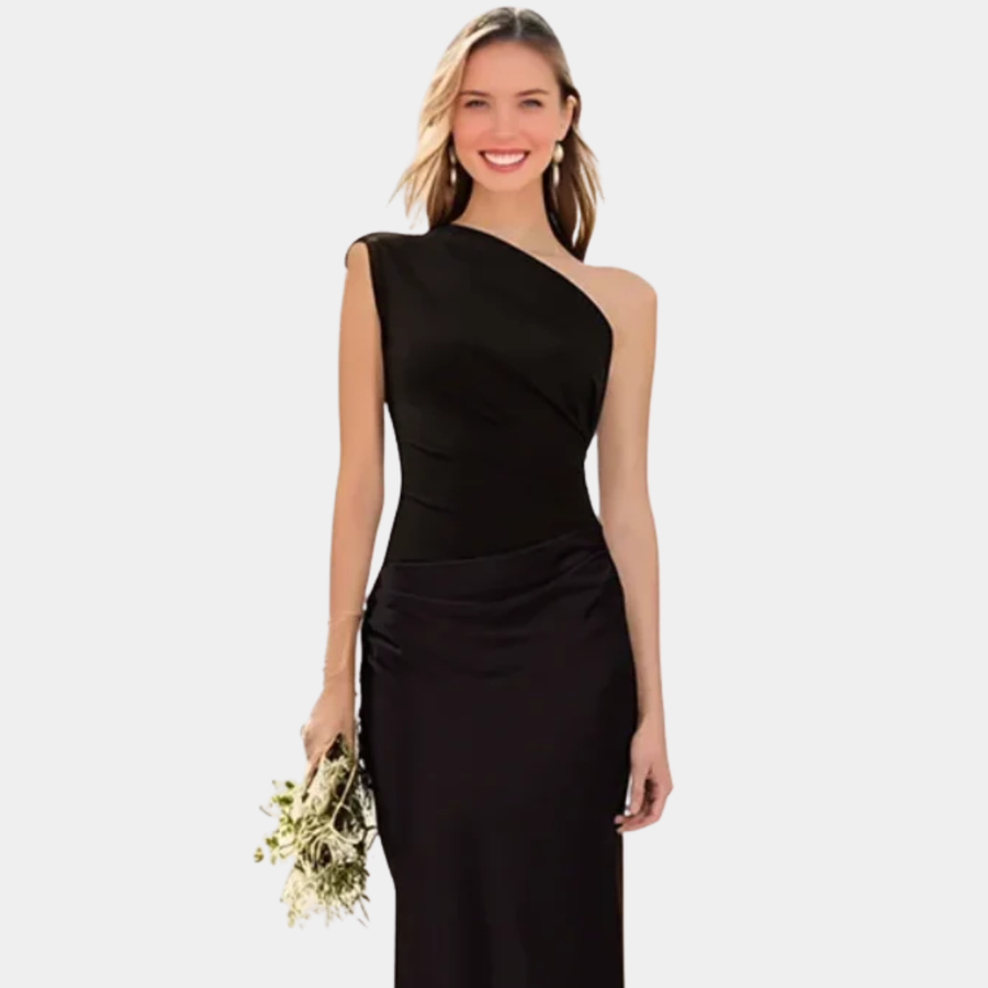 Brinches – Vestido Longo de Cetim com Um Ombro