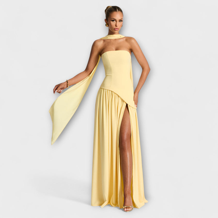 Barrancos – Vestido Maxi Bicolor com Racha