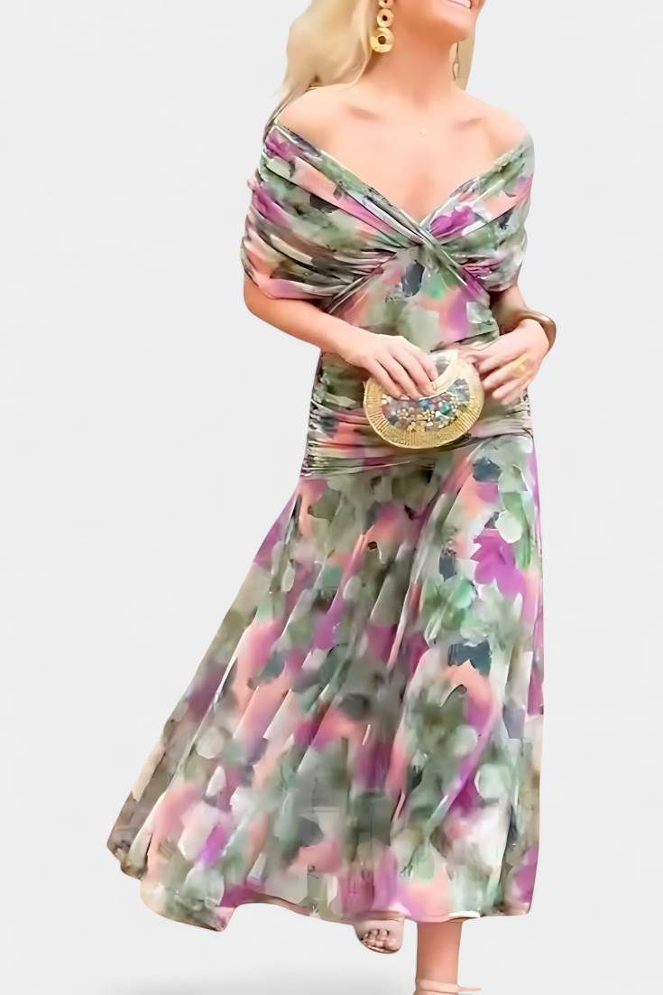 Vilarandelo – Vestido Largo de Flores com Decote em V
