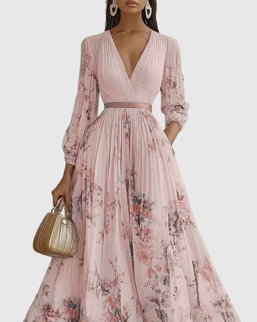 Mação – Vestido Maxi Plissado com Cinto