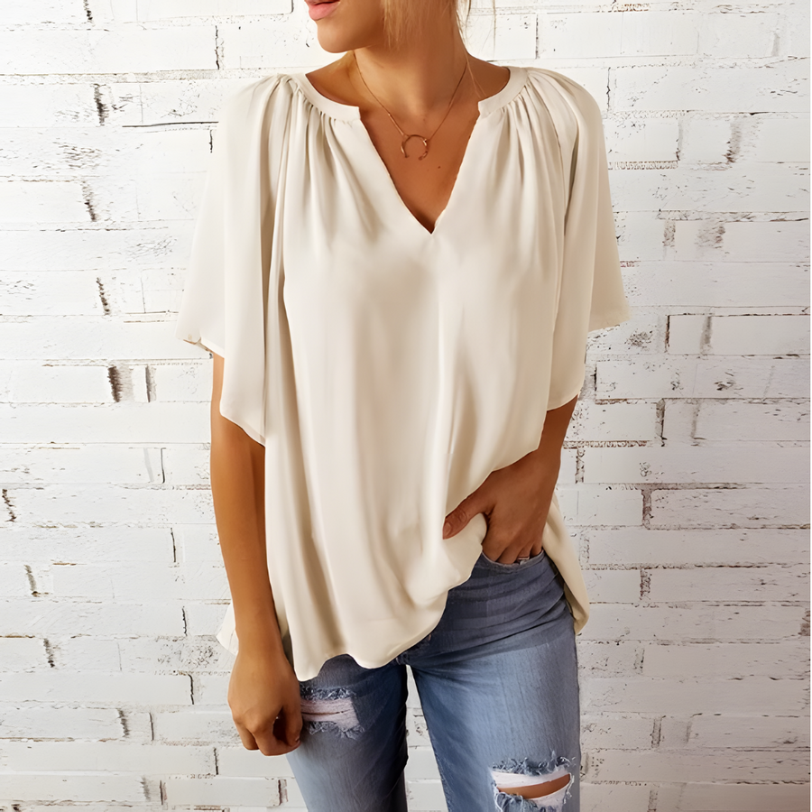 Lajeosa – Blusa de Chiffon com Decote em V
