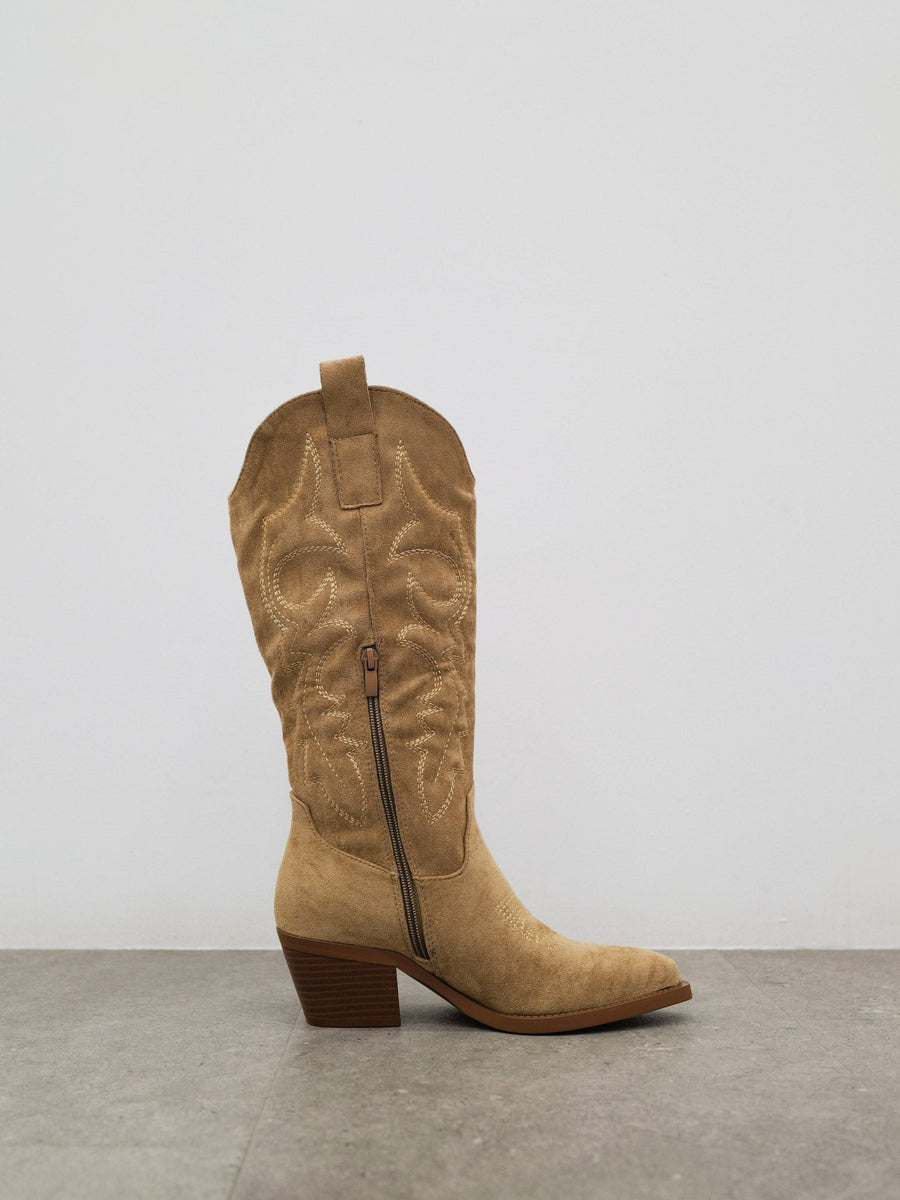 Bota de biqueira em estilo cowboy bege