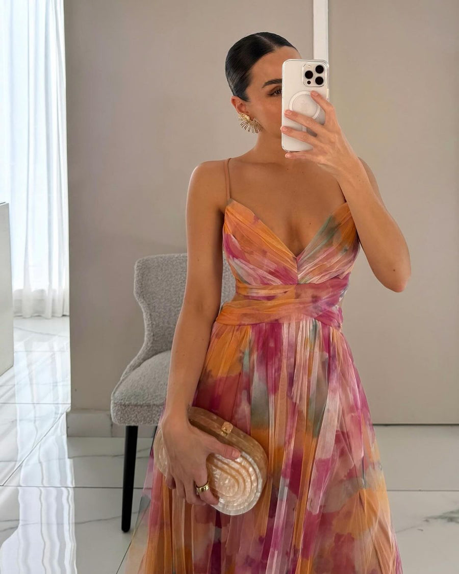 Mirandela – Vestido Longo Floral em Chiffon