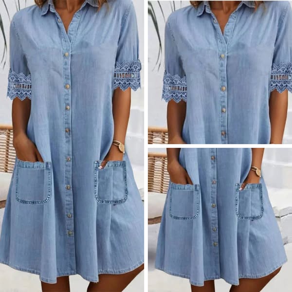 Santo André – Vestido Curto de Ganga com Bolsos
