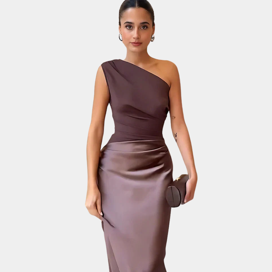 Brinches – Vestido Longo de Cetim com Um Ombro