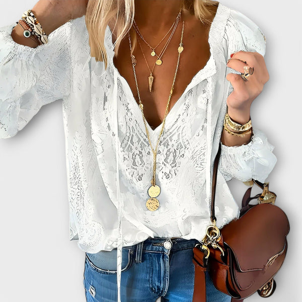 Alvares – Blusa de Renda com Gola de Laço