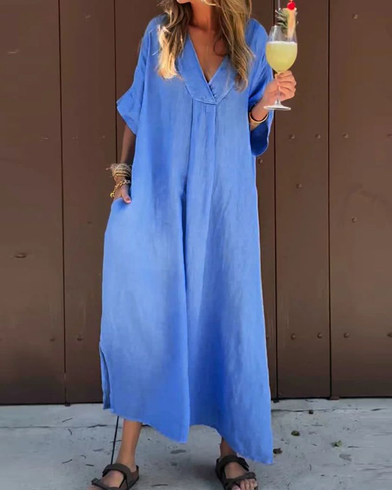 Vilarelhos – Vestido de Algodão com Decote em V