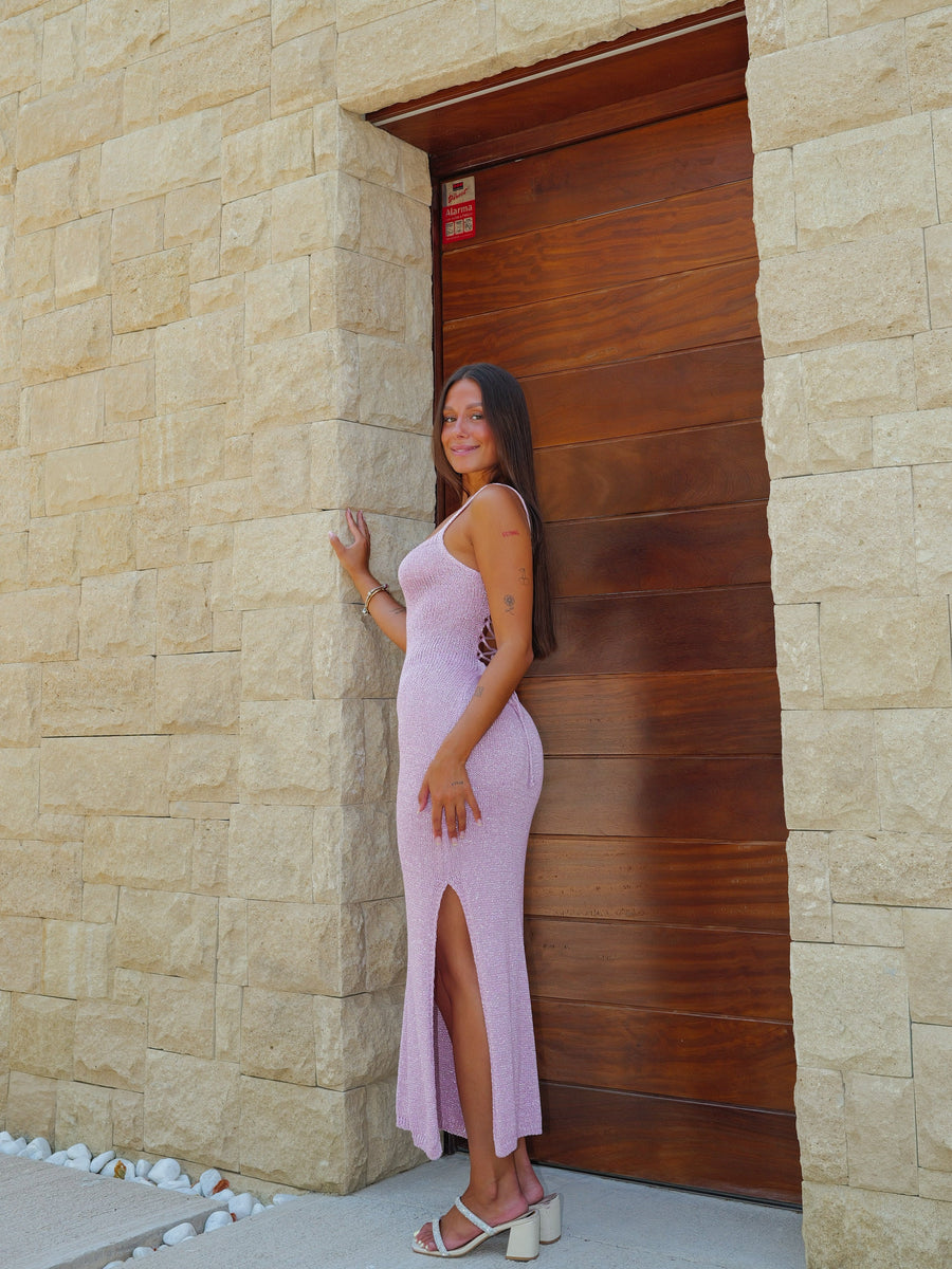 Vestido midi de malha rosa