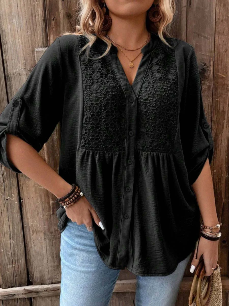 Vilar Seco – Blusa com Decote em V e Botões