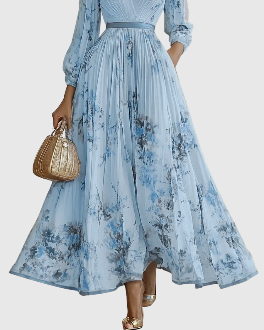 Mação – Vestido Maxi Plissado com Cinto