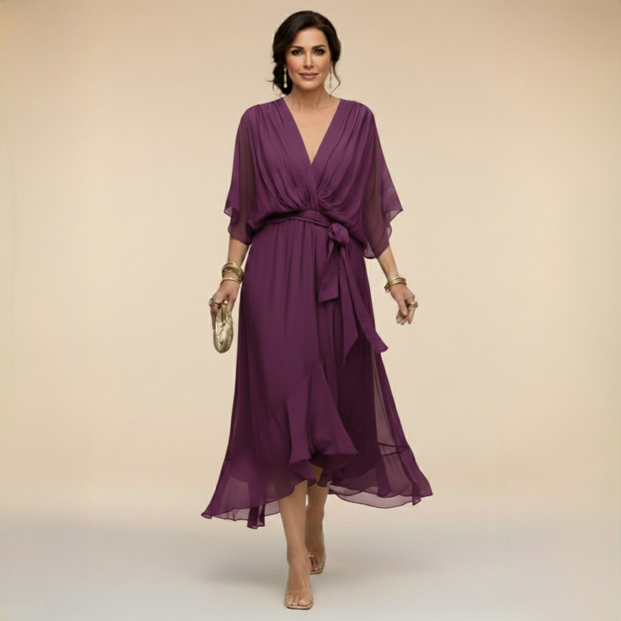 Sortes – Vestido de Chiffon com Decote em V