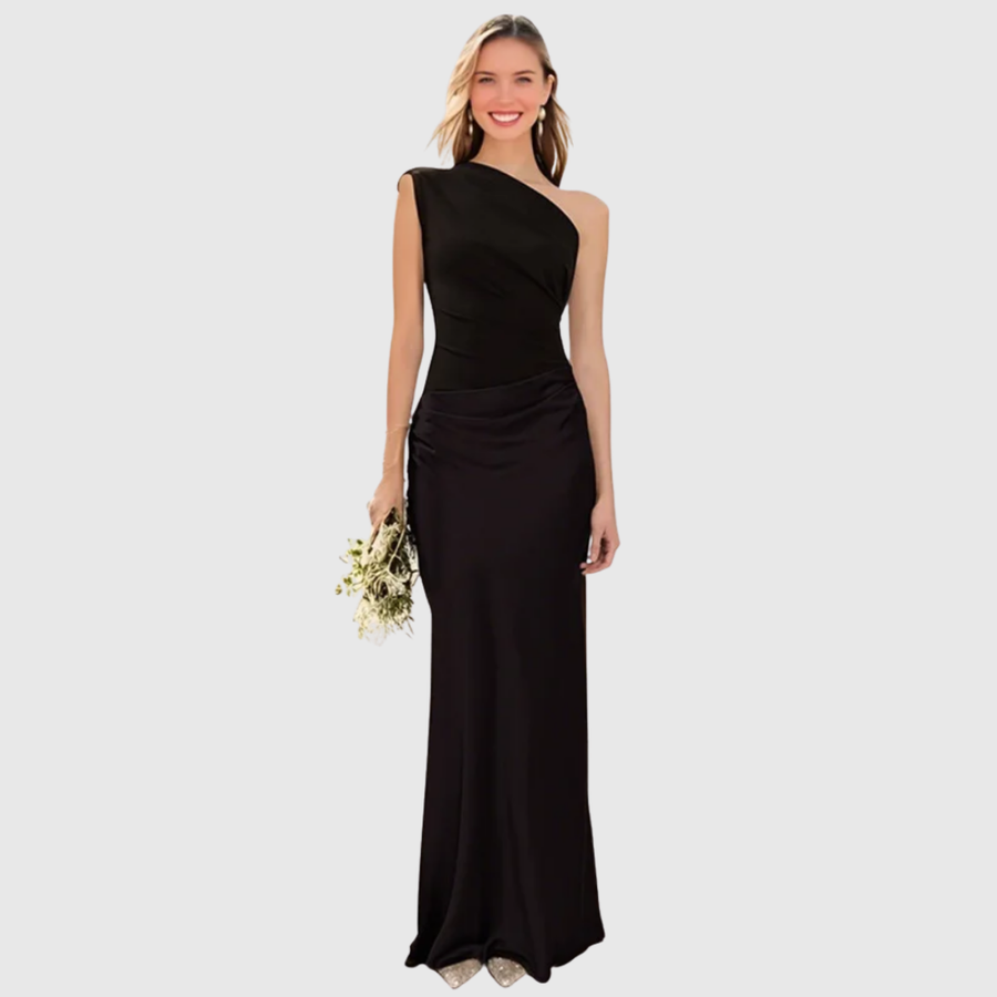 Brinches – Vestido Longo de Cetim com Um Ombro