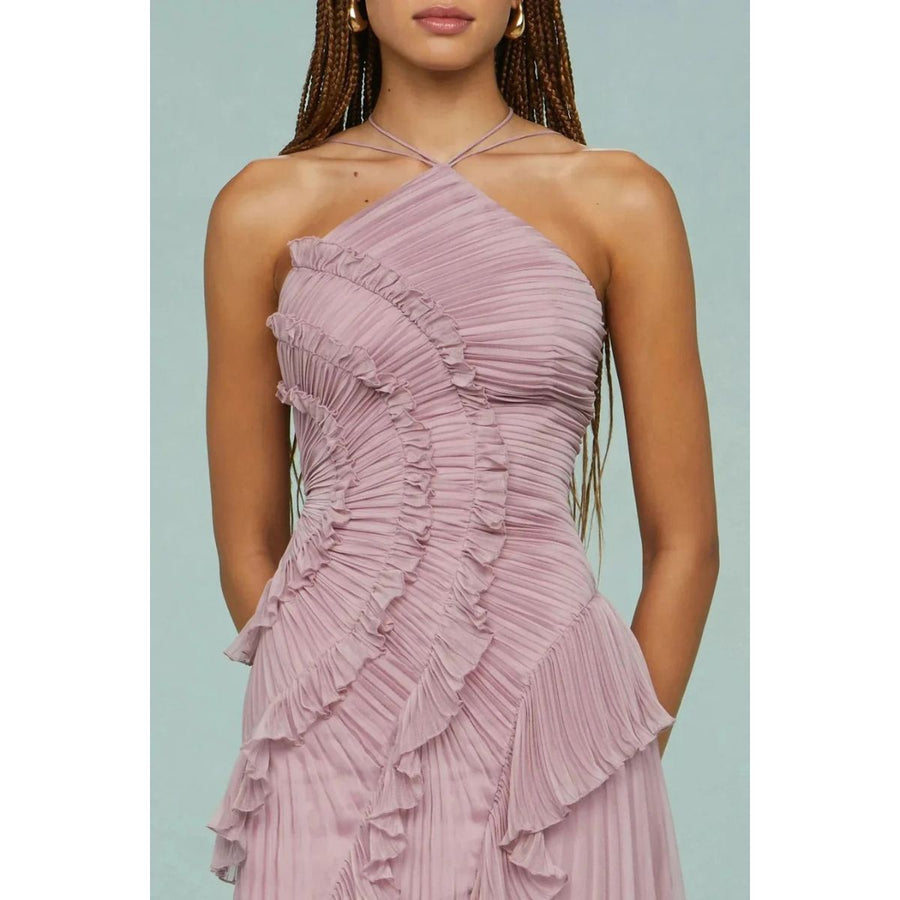 Cicouro – Vestido Longo com Babados e Costas Abertas
