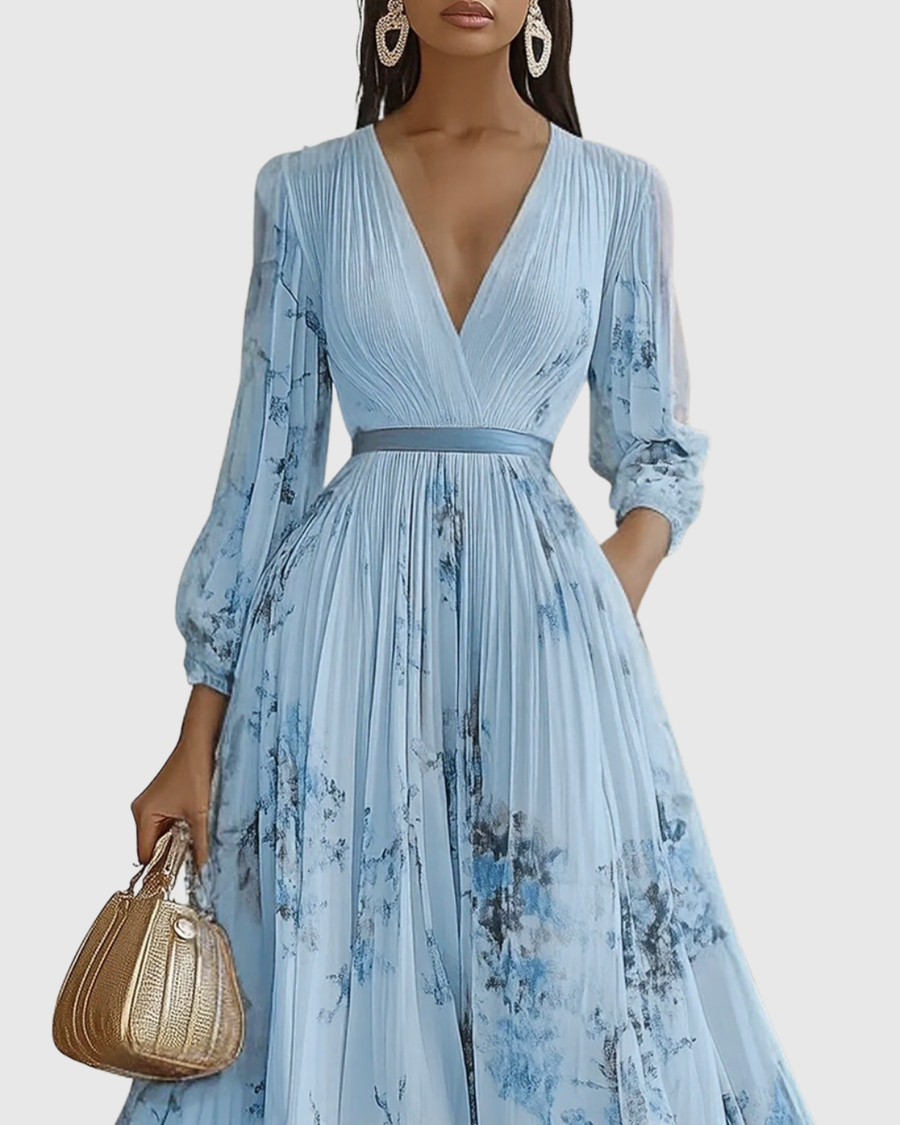 Mação – Vestido Maxi Plissado com Cinto