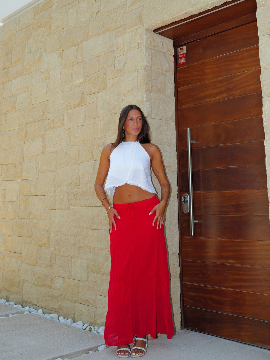 Top halter branco com franjas