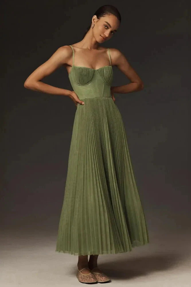 Anceriz – Vestido Midi Plissado com Bustiê