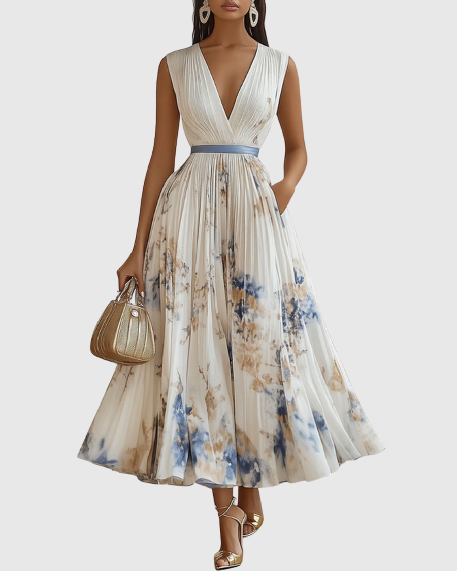 Mação – Vestido Maxi Plissado com Cinto