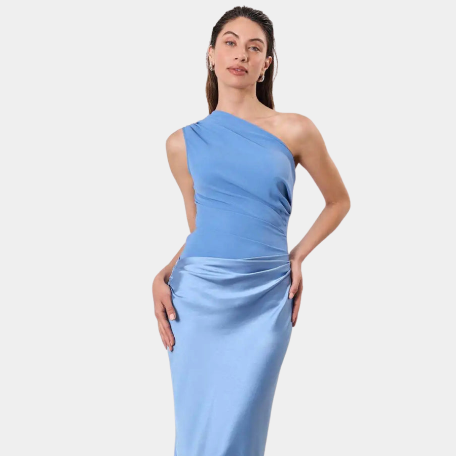 Brinches – Vestido Longo de Cetim com Um Ombro