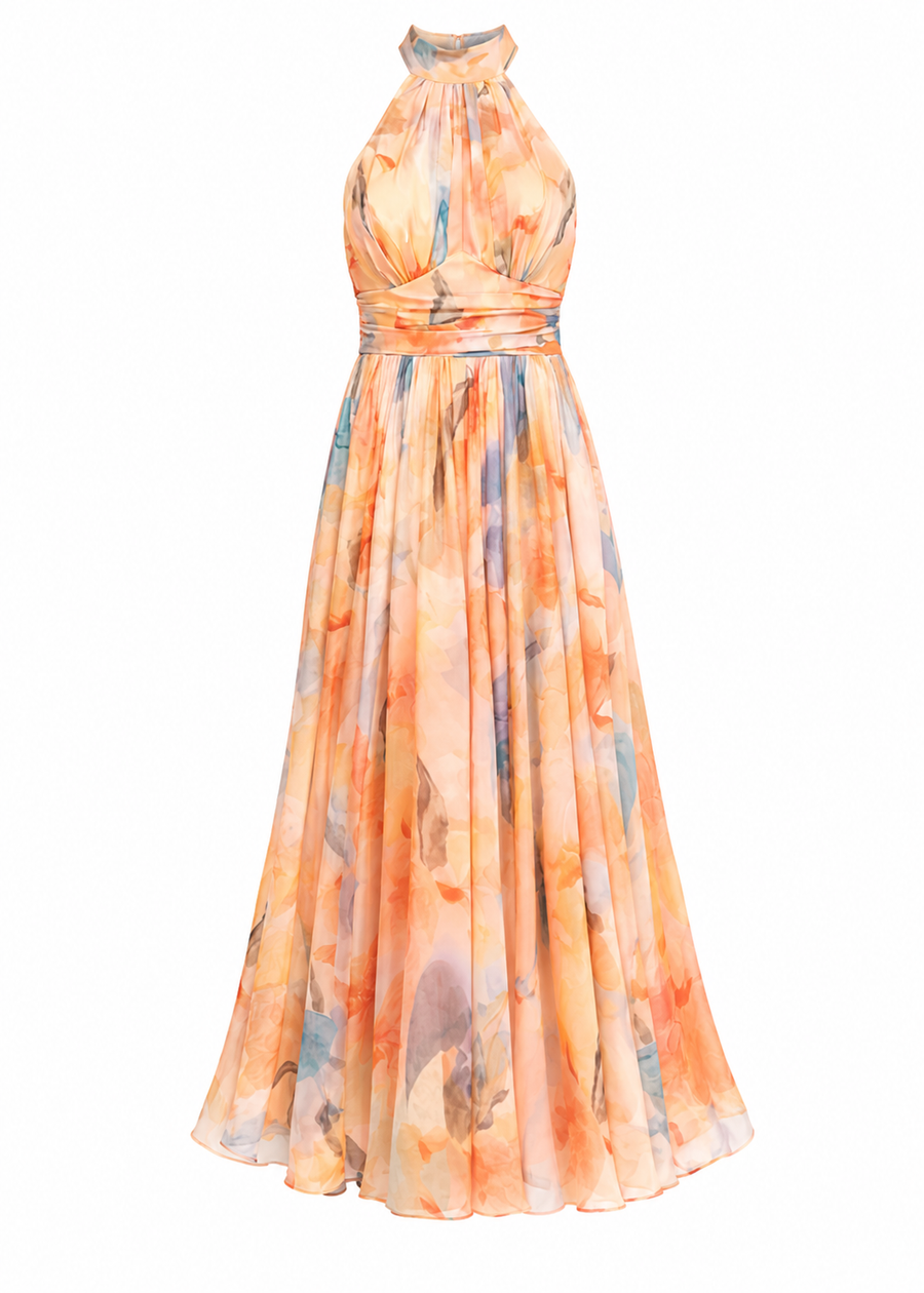 Foz d'Égua – Vestido Halter em Aguarela