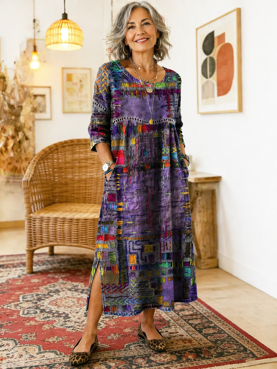 Boticas – Vestido de Ganga com Patchwork
