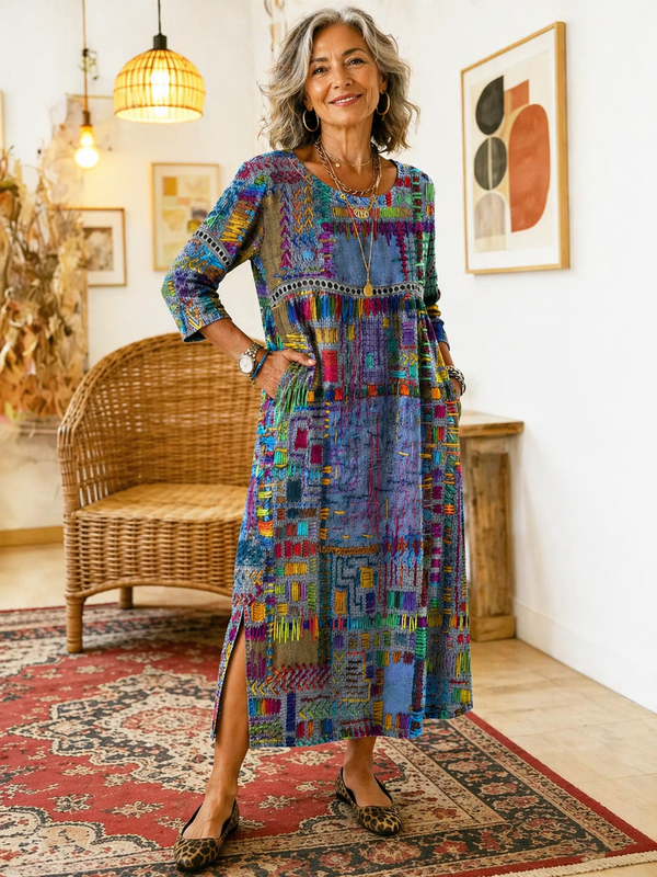 Boticas – Vestido de Ganga com Patchwork