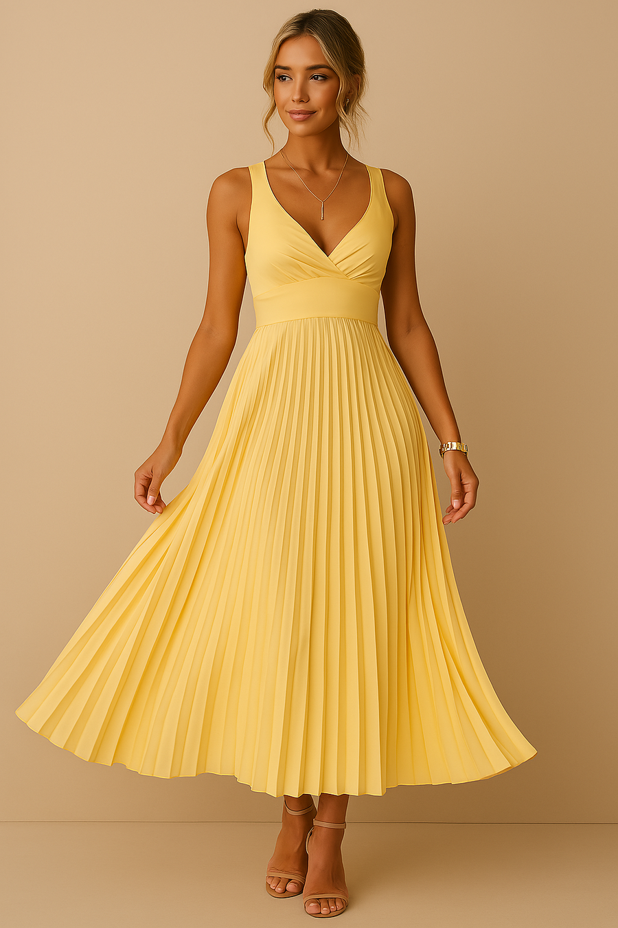 Sanhoane – Vestido Plissado com Costas Abertas