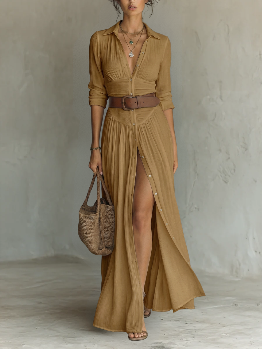Angeiras – Vestido Maxi de Linho com Gola