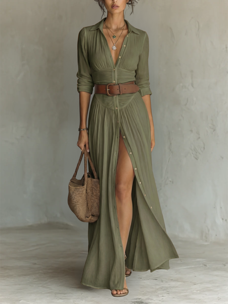 Angeiras – Vestido Maxi de Linho com Gola