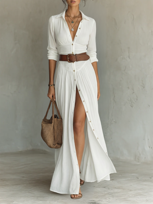 Angeiras – Vestido Maxi de Linho com Gola