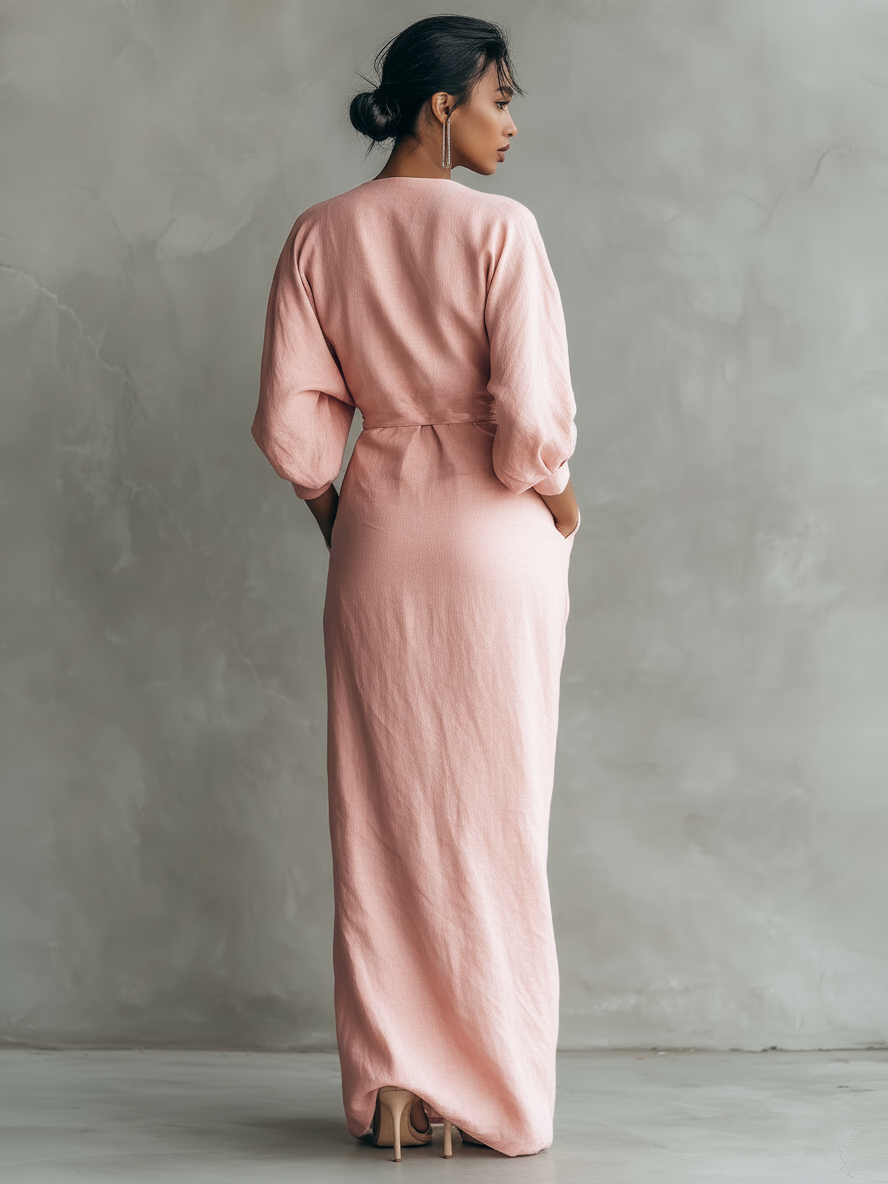 Vila Chã – Vestido Maxi de Linho com Decote em V