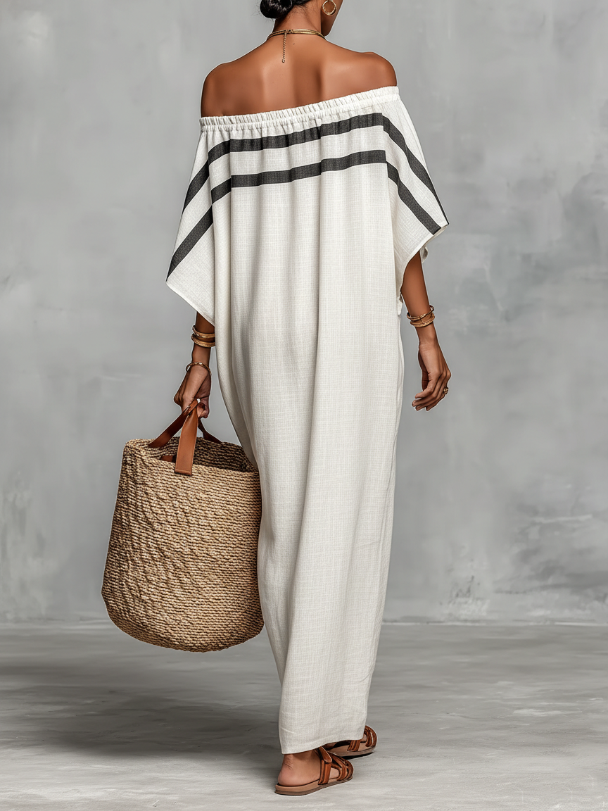 Vila Verde – Vestido Maxi de Linho de Ombros Descobertos