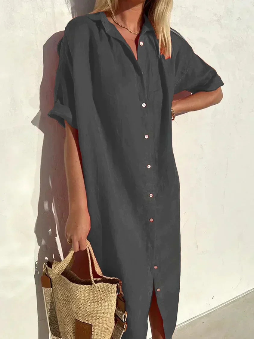 Envendos – Vestido de Algodão e Linho com Botões