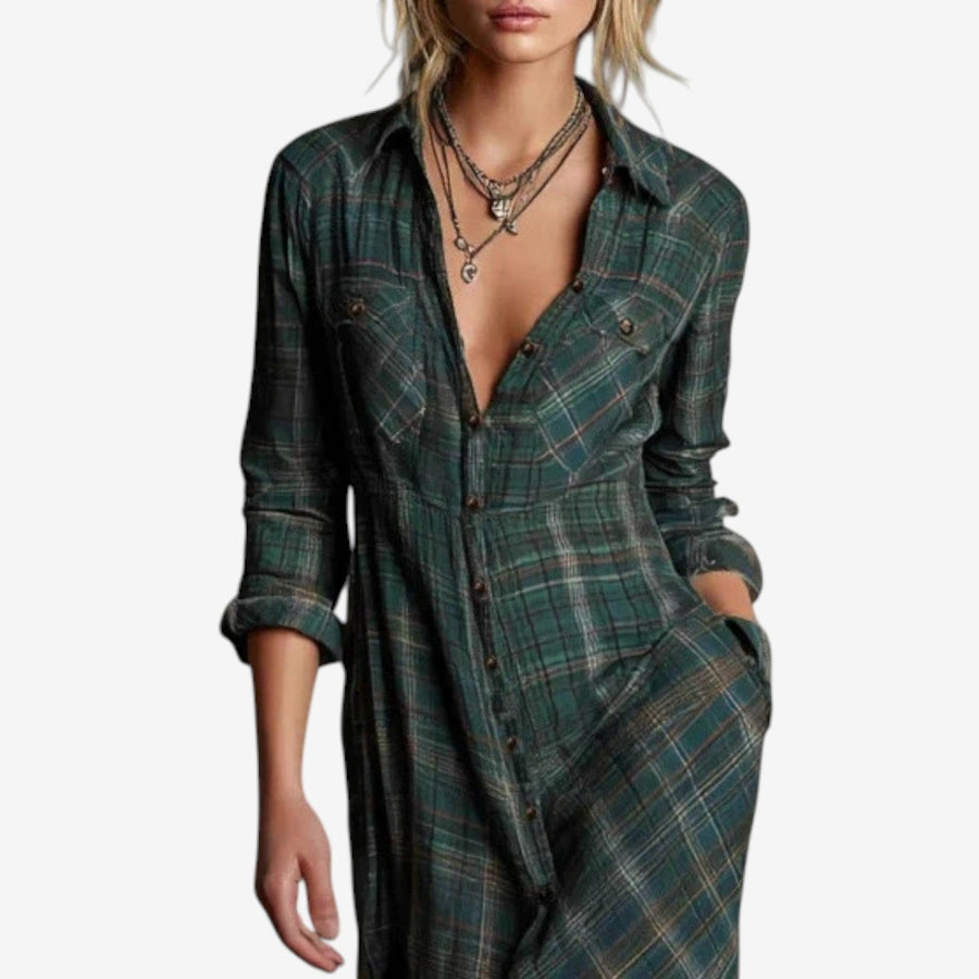 Picote – Vestido Camiseiro Longo de Xadrez