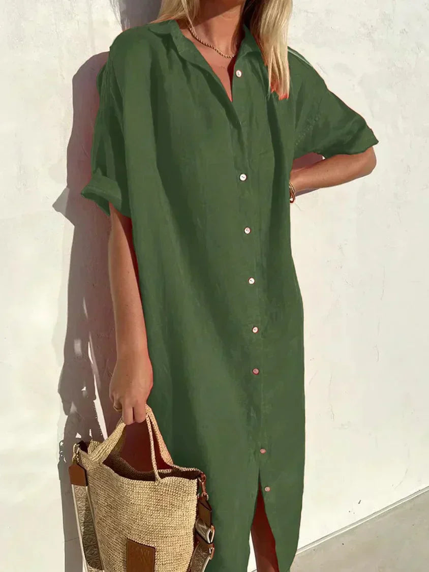 Envendos – Vestido de Algodão e Linho com Botões
