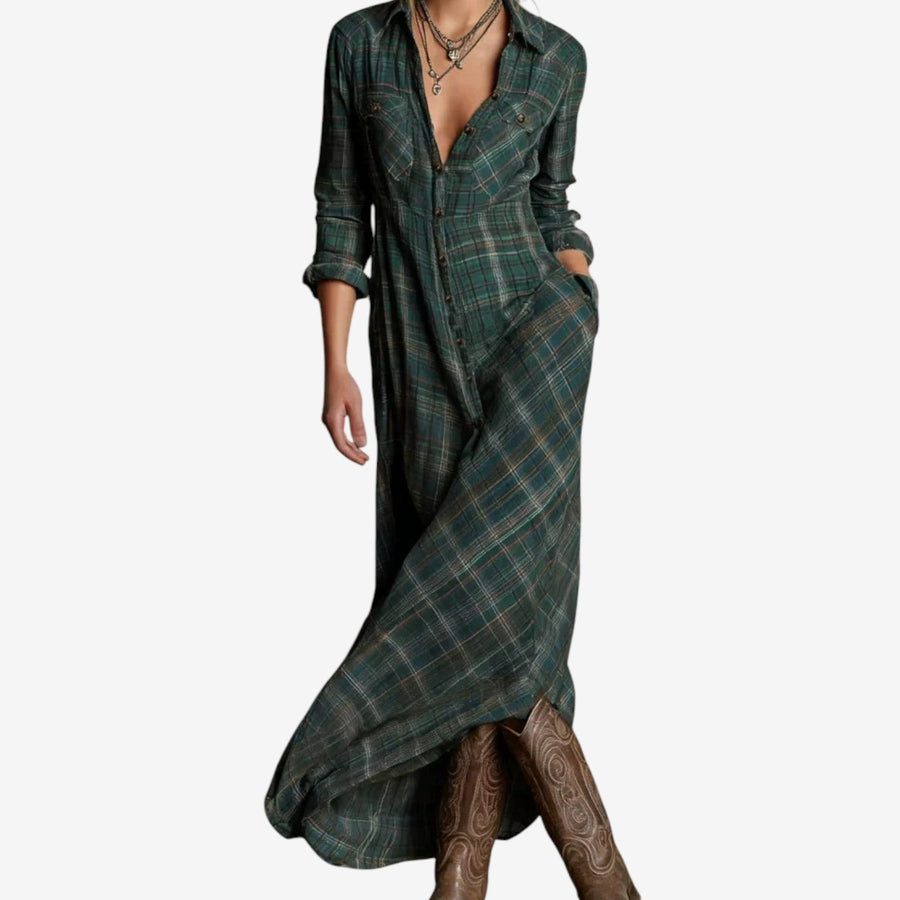 Picote – Vestido Camiseiro Longo de Xadrez