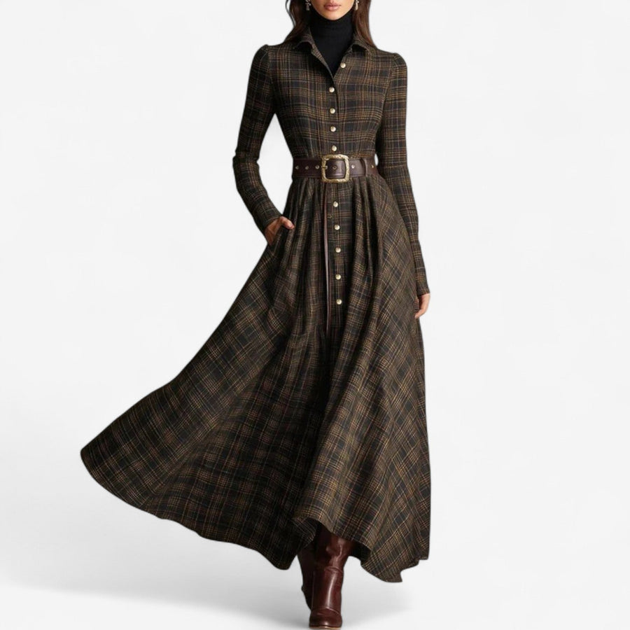 Pombares – Vestido Maxi Xadrez Vintage
