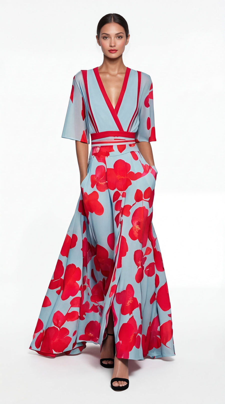 Amares – Vestido Longo com Decote Profundo