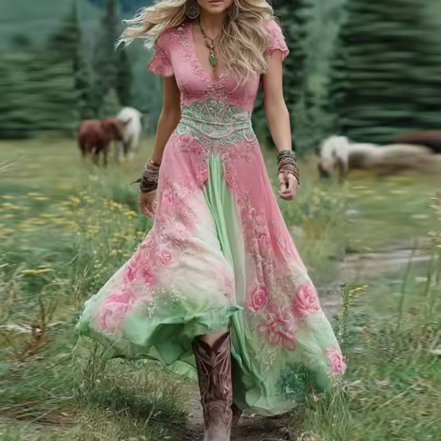 Genísio – Vestido Floral com Bordados