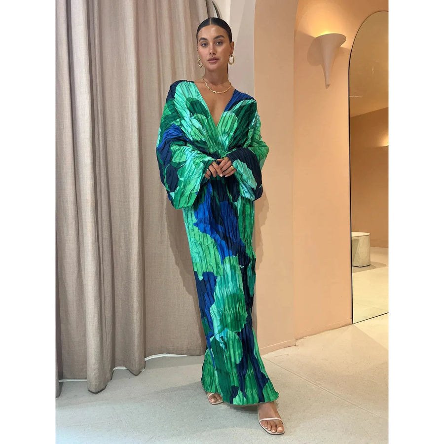 Colos – Vestido Plissado em Tons de Azul