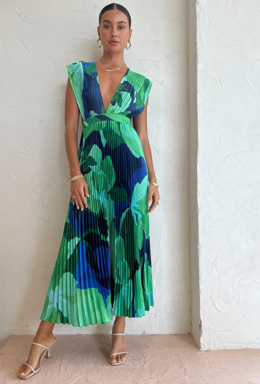 Colos – Vestido Plissado em Tons de Azul