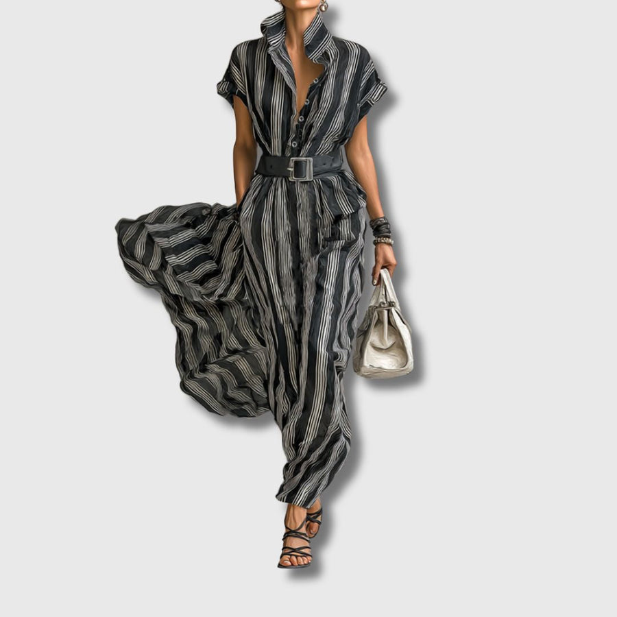 Campo Maior – Vestido Maxi de Chiffon às Riscas
